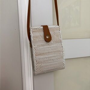 Rattan White and Tan Crossbody Bag
